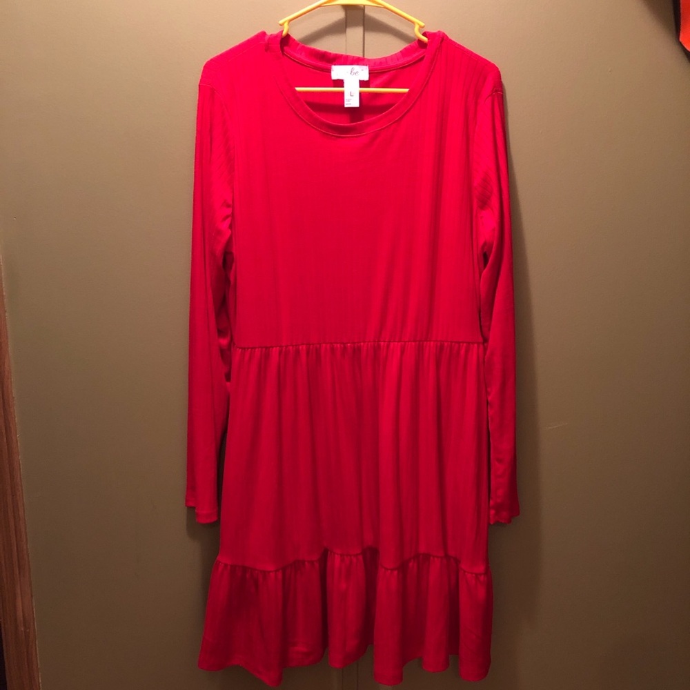 just be Bright Red Long-Sleeve Tiered Dress